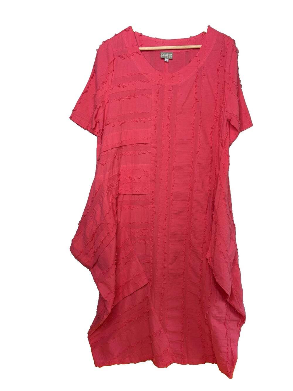Niche Nilgun Derman MEDIUM Lagenlook Pink Raw Hem Handkerchief Hem Dress